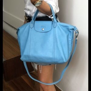 Longchamp Le Pliage Cuir in Ice Blue